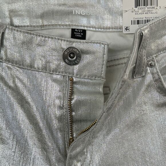 INC SZ 4/27 Boyfriend Pants Mid-Rise Stretch Silver Metallic Shiny Zip-Fly New - Picture 5 of 8